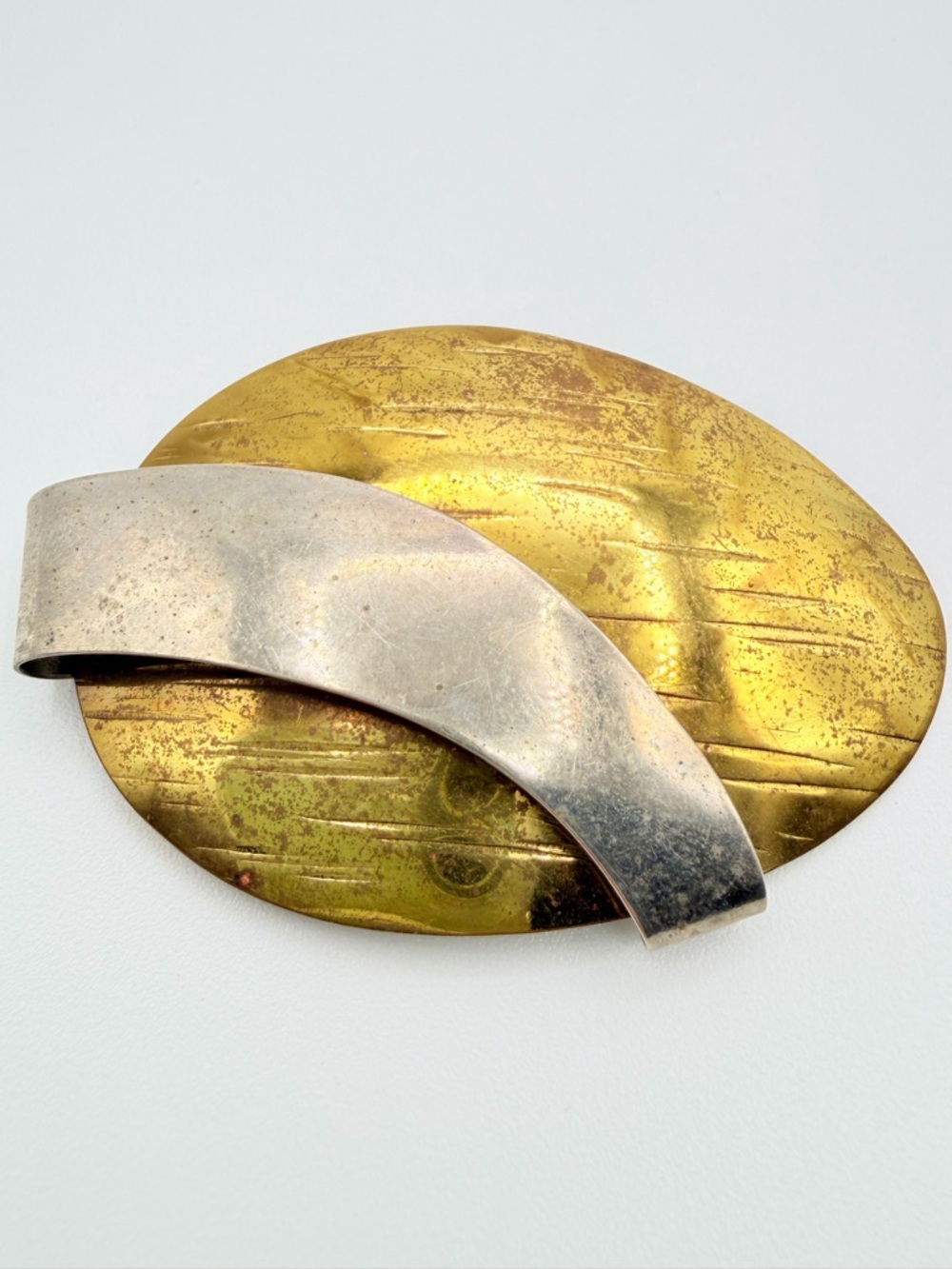 Vintage Mixed Metal Abstract Modernist Gold & Silver Tone Brooch
